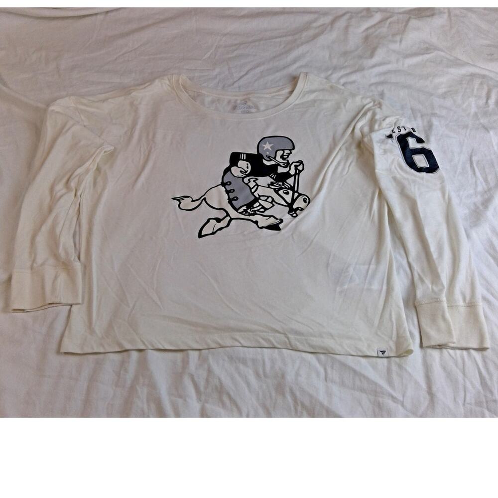 Fanatics Dallas Cowboys Woman's Cream Long Sleeve Tee Medium Retro Logo NFL